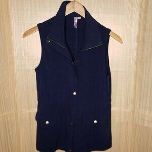 Alya Blue Linen Blend Long Full Zip Vest Small